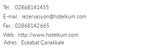 Hotel Kum telefon numaralar, faks, e-mail, posta adresi ve iletiim bilgileri
